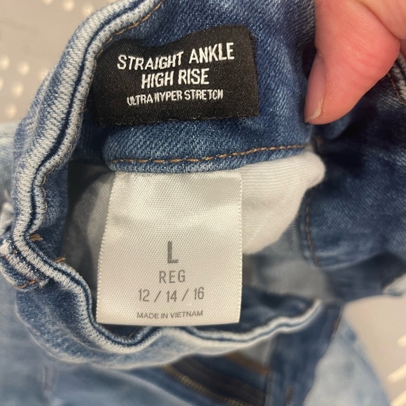 Express Straight Ankle High Rise Ultra Stretch Blue Denim Jeans - Picture 3 of 4